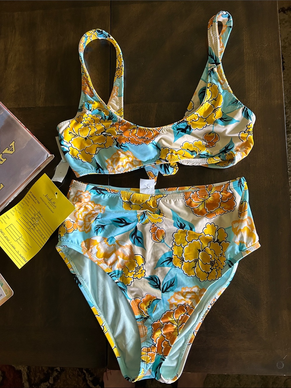 Hobie Yellow & Light Blue Floral Scoop Bikini Set